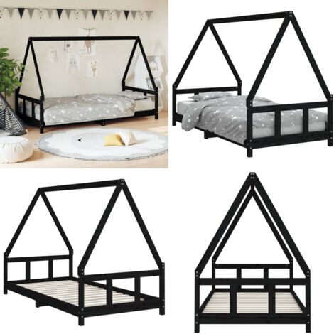 Estructura de cama para niños madera de pino negro 90x190 cm - Cama de madera - Cama de pino