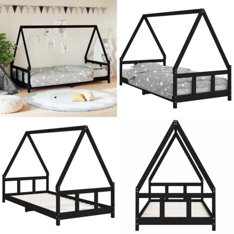 Estructura de cama para niños madera de pino negro 90x200 cm - Cama de madera - Cama de pino