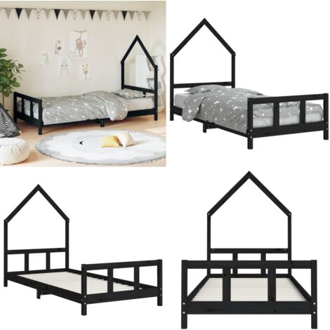 Estructura de cama para niños madera de pino negro 90x200 cm - Cama de madera - Cama de pino