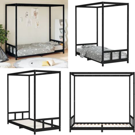 Estructura de cama para niños madera de pino negro 90x200 cm - Cama de madera - Cama infantil