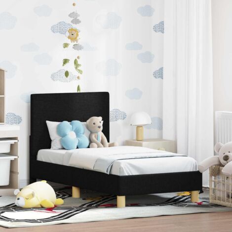 Estructura de cama para niños pequeños con cabecera Negro tela