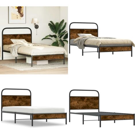 Estructura de cama sin colchón 100x190 cm madera roble ahumado - Cama sin colchón - Cama de acero
