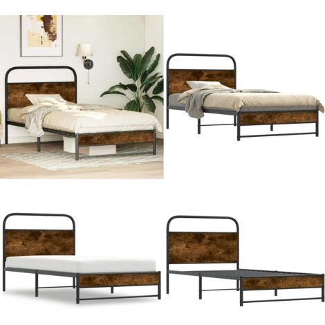 Estructura de cama sin colchón 100x200 cm madera roble ahumado - Cama sin colchón - Estructura de cama de acero