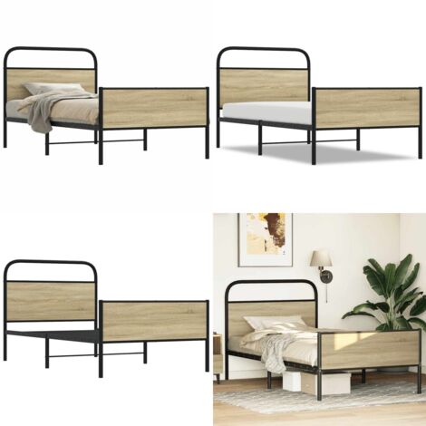 Estructura de cama sin colchón 100x200 cm madera roble Sonoma - Cama sin colchón - Estructura de cama de acero