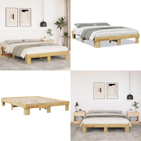 Estructura de cama sin colchón 135x190 cm madera maciza de roble - Somier de roble - Estructura de cama