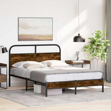 Estructura de cama sin colchón 135x190 cm madera roble ahumado