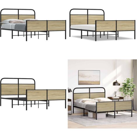 Estructura de cama sin colchón 135x190 cm madera roble Sonoma - Cama sin colchón - Estructura de cama de acero