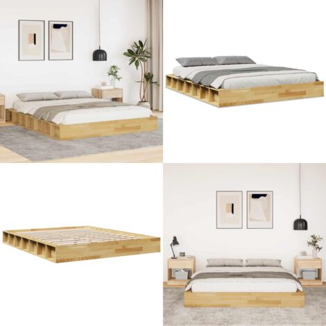 Estructura de cama sin colchón 140x190 cm madera maciza roble - Estructura de cama - Madera maciza