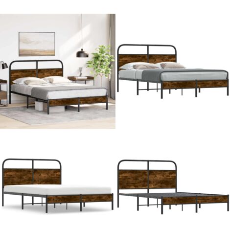 Estructura de cama sin colchón 140x190 cm madera roble ahumado - Cama sin colchón - Estructura de cama de acero