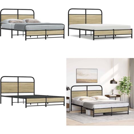 Estructura de cama sin colchón 140x190 cm madera roble Sonoma - Cama sin colchón - Cama de acero