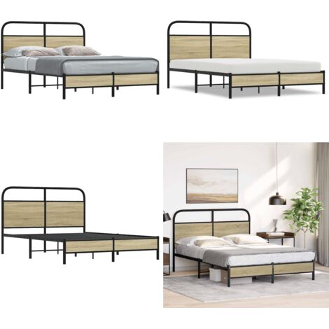 Estructura de cama sin colchón 140x190 cm madera roble Sonoma - Cama sin colchón - Cama de acero
