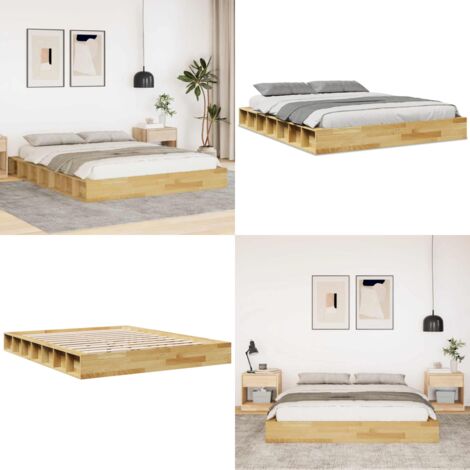 Estructura de cama sin colchón 140x200 cm madera maciza roble - Estructura de cama - Madera maciza