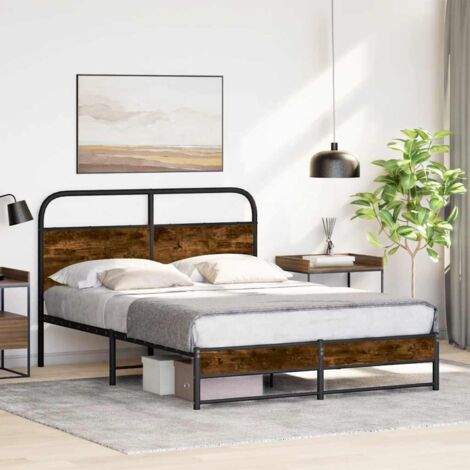 Estructura de cama sin colchón 140x200 cm madera roble ahumado