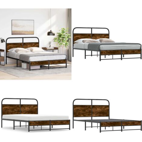 Estructura de cama sin colchón 140x200 cm madera roble ahumado - Cama sin colchón - Cama de acero