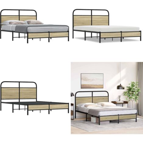Estructura de cama sin colchón 140x200 cm madera roble Sonoma - Estructura de cama - Cama de acero