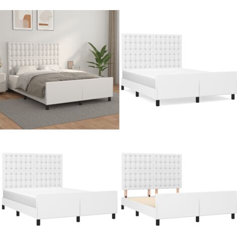 Estructura de cama sin colchón cuero sintético blanco 140x190cm - Estructura de cama - Cabecero de cama