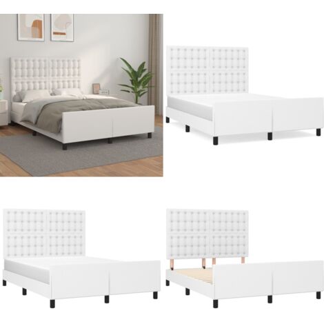 Estructura de cama sin colchón cuero sintético blanco 140x200cm - Estructura de cama - Cabecero de cama