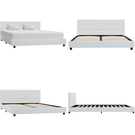 Estructura de cama sin colchón cuero sintético blanco 140x200cm - Estructura de cama - Cama con cabecero