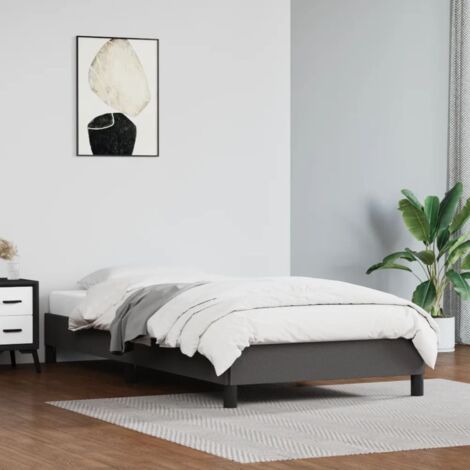 Estructura de cama sin colchón cuero sintético gris 100x200 cm
