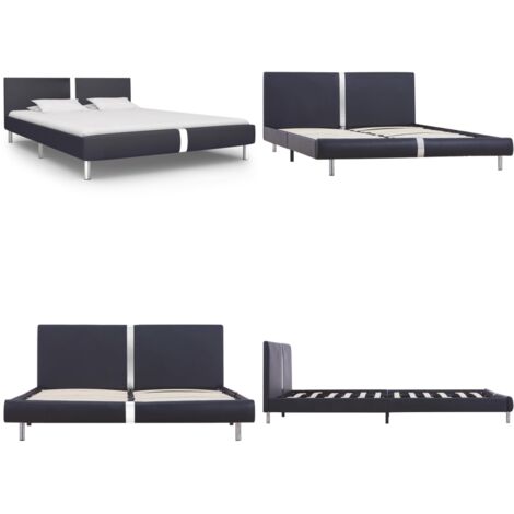 Estructura de cama sin colchón cuero sintético negro 120x200 cm - Cama de hierro - Cama de cuero sintético