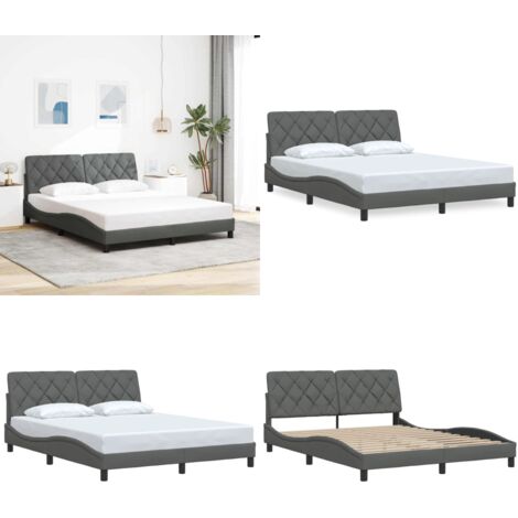 Estructura de cama sin colchón de tela gris oscuro 160x200 cm - Estructura de cama - Cabecero de cama