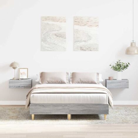 Estructura de cama sin colchón gris  140x190 cm madera