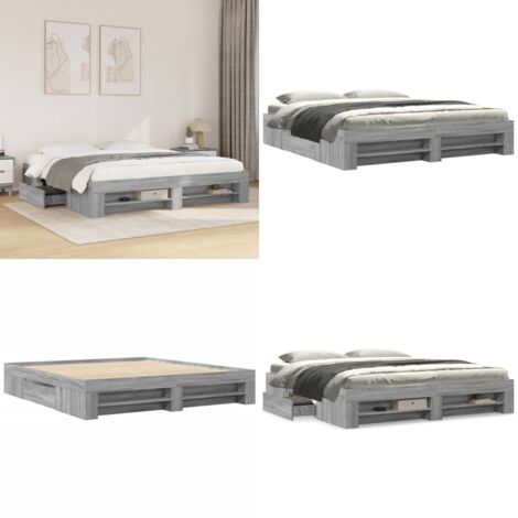 Estructura de cama sin colchón gris Sonoma 180x200 cm - Estructura de cama - Somier de láminas