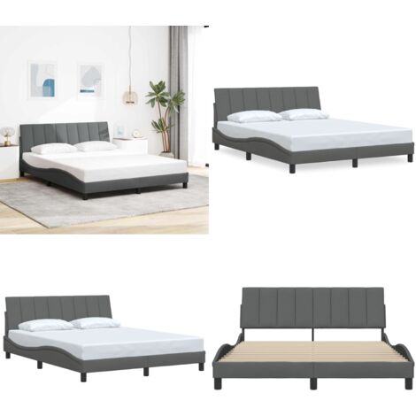 Estructura de cama sin colchón Hanko de tela gris oscuro 160x200 cm - Estructura de cama - Cabecero de cama