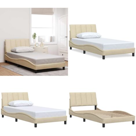 Estructura de cama sin colchón Hanko tela crema 100x200 cm - Cama con cabecero - Cama con tela