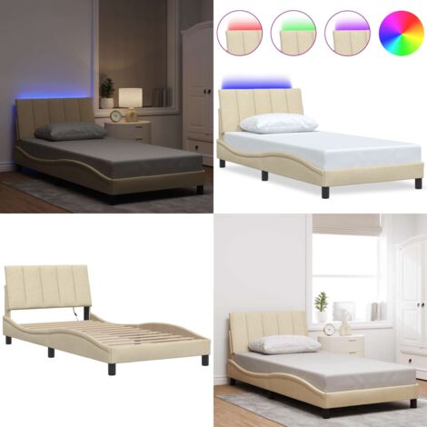 Estructura de cama sin colchón Hanko tela crema 100x200 cm - Estructura de cama - Cabecero de cama