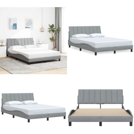 Estructura de cama sin colchón Hanko tela gris claro 140x190 cm - Cama con cabecero - Cama de tela