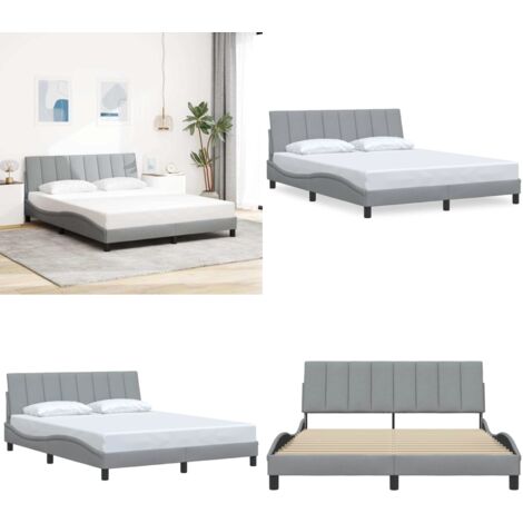 Estructura de cama sin colchón Hanko tela gris claro 160x200 cm - Estructura de cama - Cabecero de cama