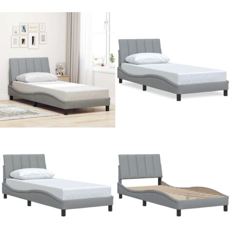 Estructura de cama sin colchón Hanko tela gris claro 80x200 cm - Cama con cabecero - Cama de tela