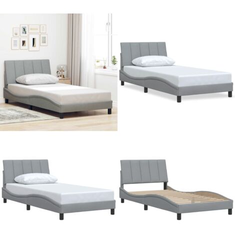 Estructura de cama sin colchón Hanko tela gris claro 90x200 cm - Cama con cabecero - Cama de tela