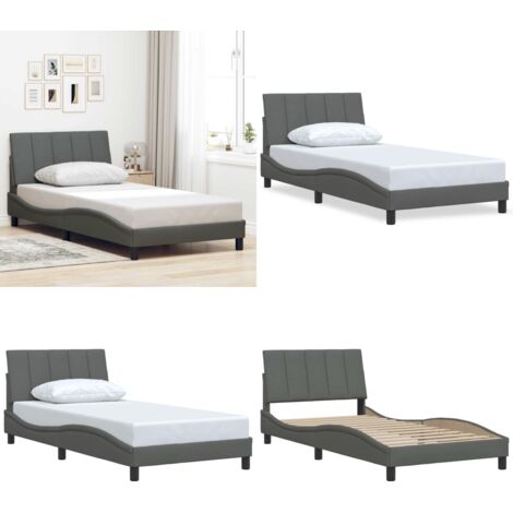 Estructura de cama sin colchón Hanko tela gris oscuro 90x200 cm - Estructura de cama - Cabecero de cama