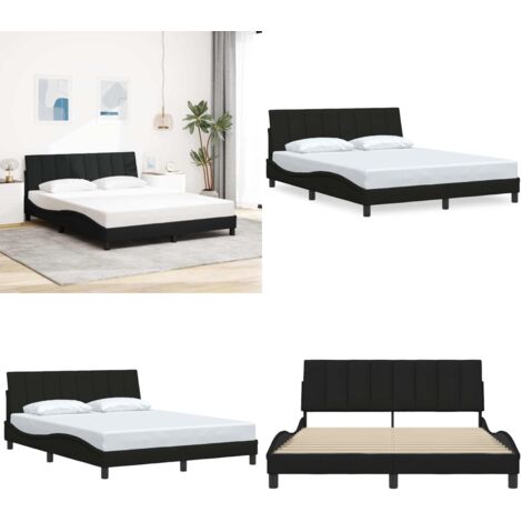 Estructura de cama sin colchón Hanko tela negro 160x200 cm - Cama con cabecero - Cama con listones