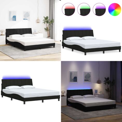 Estructura de cama sin colchón Hanko tela negro 160x200 cm - Estructura de cama - Cabecero de cama