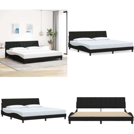 Estructura de cama sin colchón Hanko tela negro 200x200 cm - Cama con cabecero - Cama de tela
