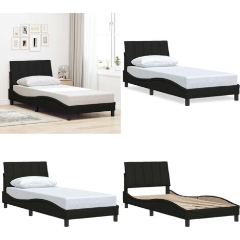 Estructura de cama sin colchón Hanko tela negro 80x200 cm - Cama con cabecero - Cama de tela