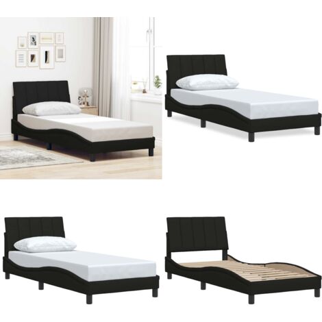 Estructura de cama sin colchón Hanko tela negro 90x190 cm - Cama con cabecero - Cama de tela