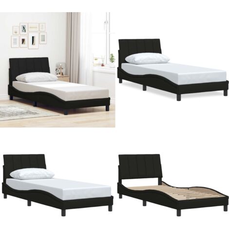 Estructura de cama sin colchón Hanko tela negro 90x200 cm - Cama con cabecero - Cama de tela