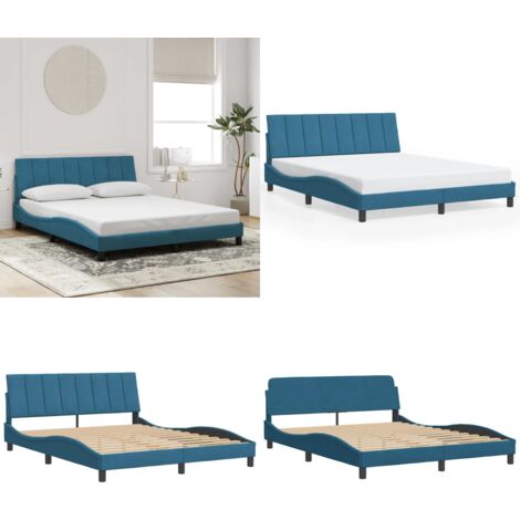 Estructura de cama sin colchón Hanko terciopelo azul 160x200 cm - Estructura de cama - Cabecero de cama