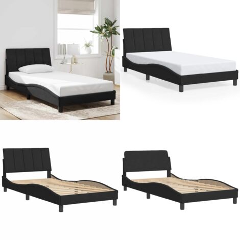 Estructura de cama sin colchón Hanko terciopelo negro 100x200 cm - Estructura de cama - Cabecero de cama