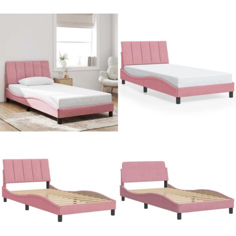 Estructura de cama sin colchón Hanko terciopelo rosa 100x200 cm - Cabecero de cama - Colchón