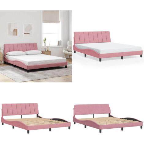 Estructura de cama sin colchón Hanko terciopelo rosa 160x200 cm - Cama con cabecero rosa - Cama con cabecero terciopelo