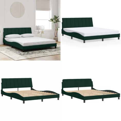 Estructura de cama sin colchón Hanko terciopelo verde oscuro 160x200 cm - Estructura de cama - Cama con cabecero terciopelo