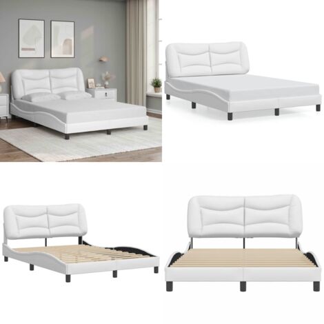 Estructura de cama sin colchón Hvar cuero sintético blanco 140x200cm - Cabecero de cama - Cama con cabecero