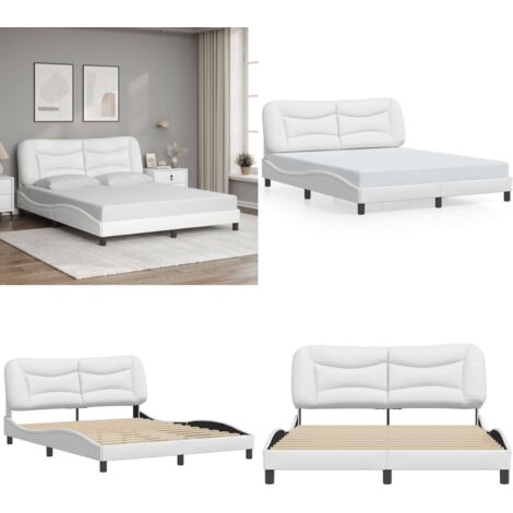 Estructura de cama sin colchón Hvar cuero sintético blanco 160x200cm - Cabecero de cama - Cama con cabecero