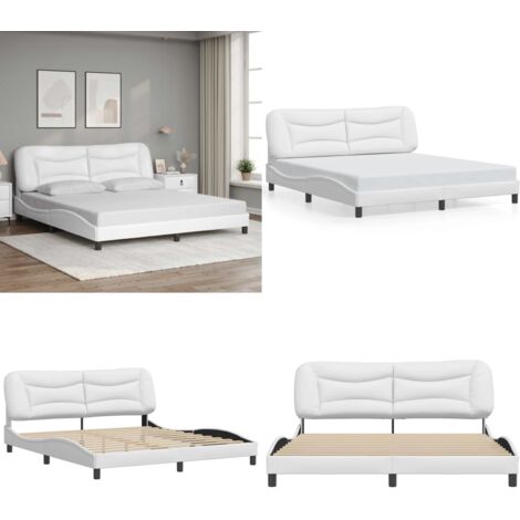 Estructura de cama sin colchón Hvar cuero sintético blanco 180x200cm - Estructura de cama - Cama con cabecero de cuero sintético