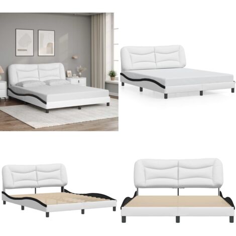 Estructura de cama sin colchón Hvar cuero sintético blanco negro 160x200cm - Cama con cabecero - Cama con cabecero Hvar